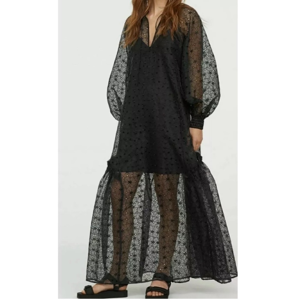 H&M Conscious Organza Kaftan DRESS Black size M